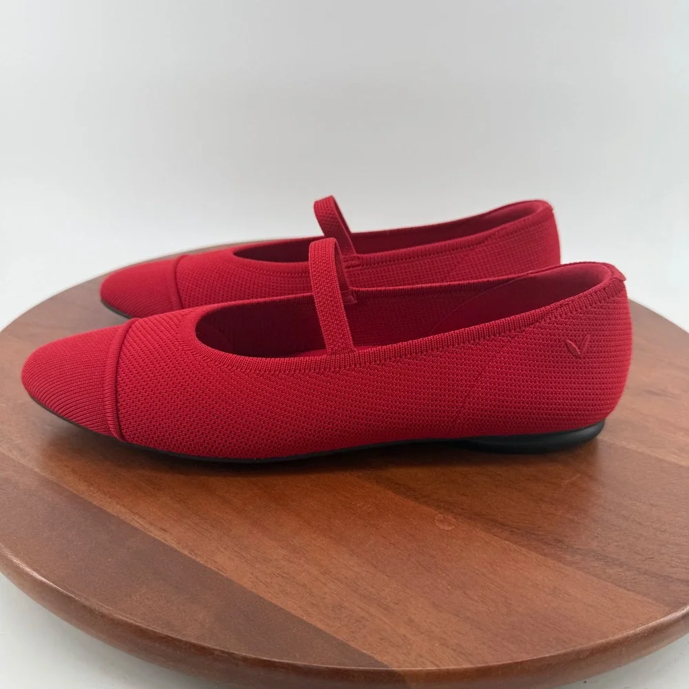 VIVAIA Tamia Mary Jane Ballet Ruby Red Knit Sustainable Cap Toe Flat Women 10